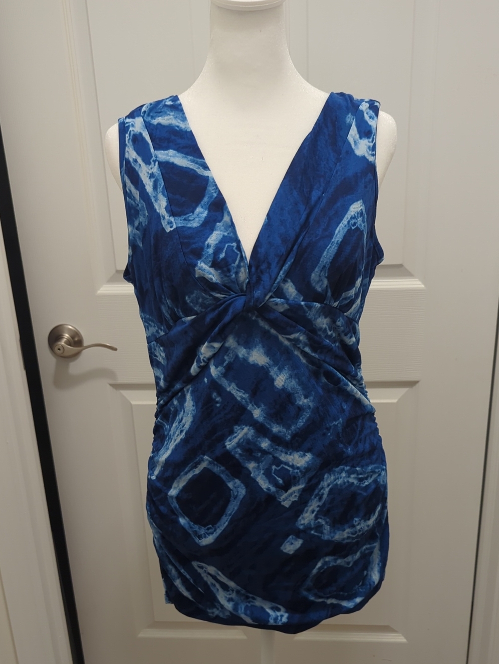 Sleeveless Blue Tie-Front V-Neck Dress